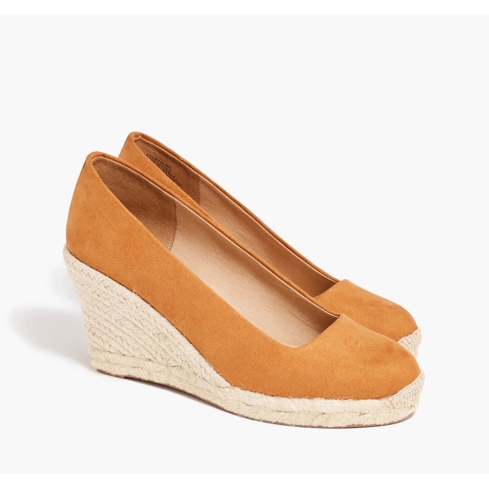 J.Crew Womens Tan Burnt Orange Faux Suede Espadrille Wedge Pumps Size 8